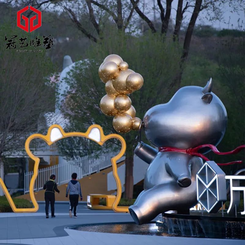 大型不锈钢景观雕塑 不锈钢卡通熊雕塑 不锈钢园林景观雕塑定制